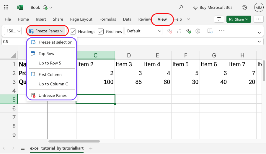 Freeze Columns in Excel